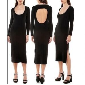 WAYF Walker Cutout Slit Dress - Medium - Black Knit Sweater Dress NWOT